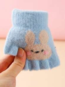 1 雙冬季男女孩可愛卡通兔子無指手套幼兒、嬰兒保暖手套 - 藍色 - 查看 4