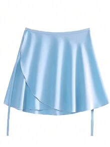 balletto Elastic Waist Tie Belt Ballet Skirt, One Piece Design Workout Skirt, Dance Performance Skirt - 藍色 - 查看 2