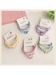 3入組女士糖果色編織髮帶，彈性繫髮圈，扭曲髮帶，雙色風格 - 黃色 - 查看 4