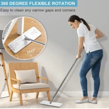 1套拖把及桶套裝,雙手免握扁平地拖及桶,2洗淨可重複使用微纖布垫,濕拖與乾拖兼容多用途家庭地面清潔系統,適用於各種地面及窗戶保養 - 白色 - 查看 2