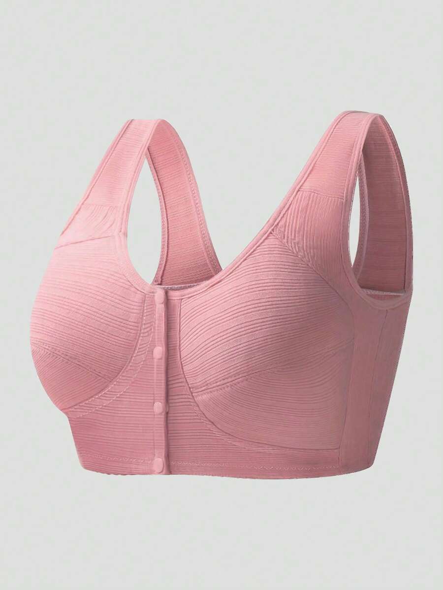 無鋼圈,前扣式,無縫,加強型授乳內衣 - 粉色 - 查看 1