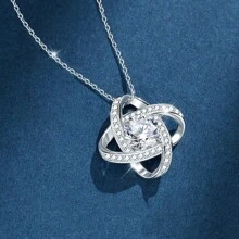 1入兒童鍍銅立方氧化鋯時尚創意吊墜項鍊,附贈禮盒,適用於節日禮物及日常佩戴 - 銀色 - 查看 6