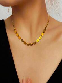 2入組鈦鋼情人節和方形設計項鍊和蛇骨手鍊套裝,女性復古獨特手工時尚珠寶 - 金色 - 查看 5