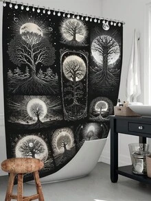 1 件太陽樹印花浴簾,防水浴簾,附 12 個塑膠掛鉤,可機洗,浴室隔間,浴缸簾,浴室裝飾窗簾 - 彩色 - 查看 1