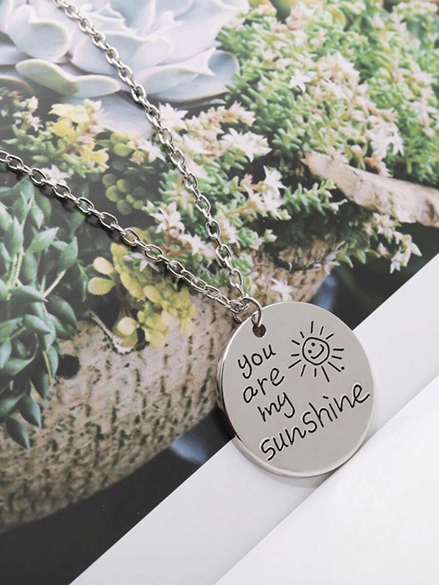 時尚百搭圓形字母鋅合金珠寶吊墜項鍊 - 銀色 - 查看 1