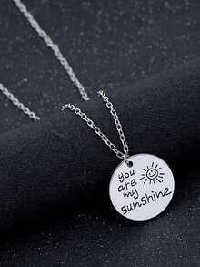 時尚百搭圓形字母鋅合金珠寶吊墜項鍊 - 銀色 - 查看 8