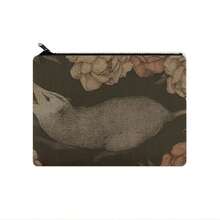 負鼠和牡丹多功能手提化妝袋亞麻拉鍊手提包收納包化妝包化妝品組織器化妝品收納袋 - 白色 - 查看 1