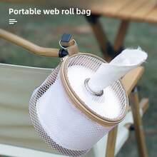 1pc Car-Mounted Portable Camping Paper Towel Box Holder With Mesh Pocket Storage For Roll Paper - Khaki - View 7