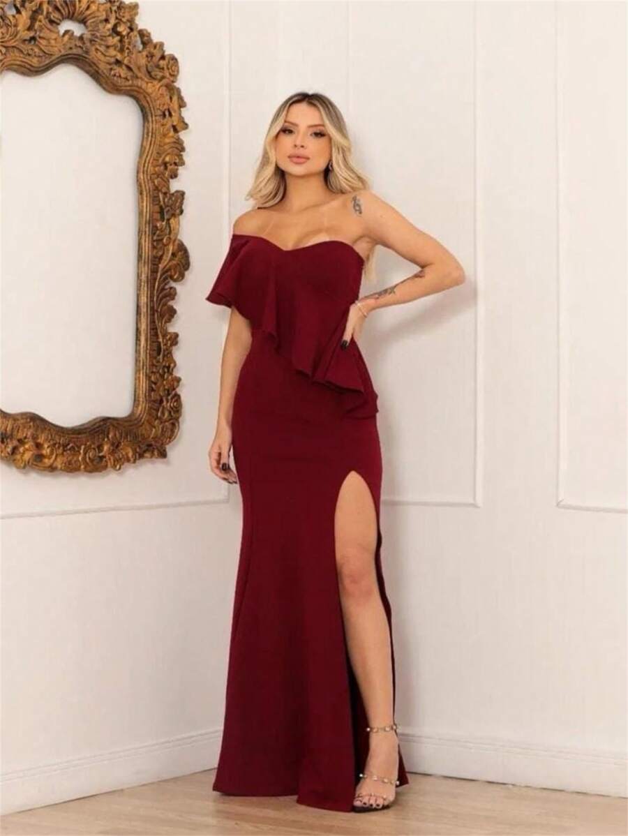 Women Dresses - Burgundy - View 1
