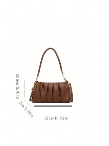This Stylish Khaki Purple PU Handbag Features A Detachable Shoulder Strap And A Pleated Design, Making It Suitable For Office Workers, Teachers, And Students. - 棕色 - 查看 8
