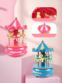 1個隨機顏色和樣式的旋轉馬形音樂盒,附有燈光和八首曲調 - 彩色 - 查看 5