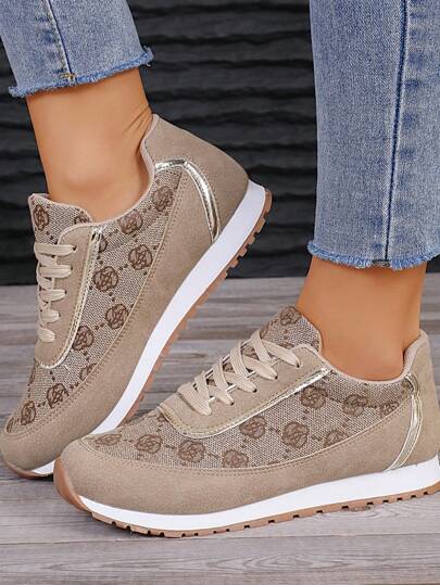 SHIHUA Women's Spring Autumn Collection 2024 Light Luxury Apricot Canvas Sports Running Sneakers Casual Retro Shoes In European Style