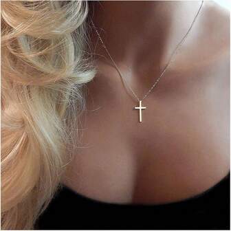 1pc Simple Versatile Metallic Cross Pendant Necklace, Valentine's Day Gift, Daily Wear, Collarbone Chain,Mom,Mother,Mother's Day,Gift