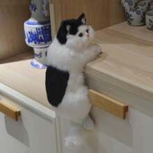 手工製作仿真毛絨貓寵物毛絨玩具家居裝飾創意禮品,可收藏的家居裝飾和掛飾毛絨玩具 - 黑與白 - 查看 2