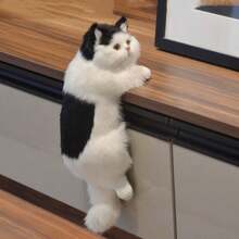 手工製作仿真毛絨貓寵物毛絨玩具家居裝飾創意禮品,可收藏的家居裝飾和掛飾毛絨玩具 - 黑與白 - 查看 1
