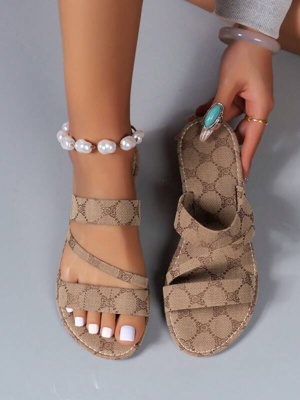 Women's Summer New Casual Flat Slip-On Sandals With Bear Pattern And Open Toe, Beach Sandals