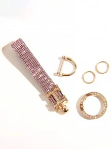 Bracelet de montre en forme de H orné de strass scintillants avec porte-clés, porte-clés de voiture à la mode et pendentif pour sac à main, porte-clés à bracelet d'ornement de boucle de fer à cheval - Doré - Voir 2