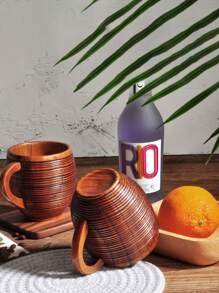 1個木柄水杯,復古條紋圖案咖啡杯,啤酒/牛奶/飲料飲用 - 彩色 - 查看 1