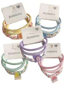 3入組女士糖果色編織髮帶，彈性繫髮圈，扭曲髮帶，雙色風格 - 黃色 - 查看 5