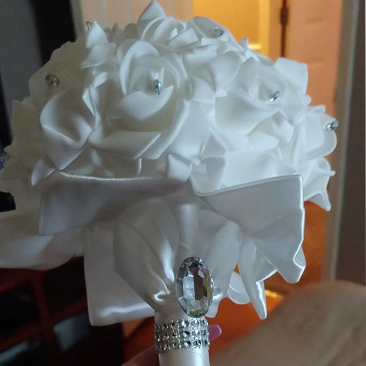 1 Ramo De Novia De Rosa Blanca, Ramo De Boda Para Damas De Honor, Las Damas De Honor Toman Flores Para Decoraciones De Boda - Blanco - Ver 6