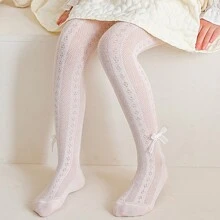 1條女童全季蚊蟲驅避超薄網眼寬條紋和蝴蝶結設計緊身褲 - 白色 - 查看 3