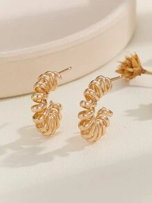 1對精美雕刻的金屬螺旋線設計中空吊環耳環 - 耳圈 - 查看 7