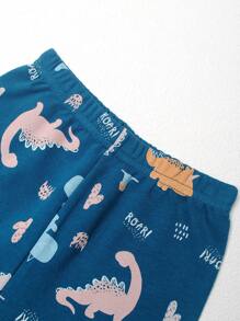 小男孩卡通印花长袖睡衣套装，包括 T 恤和长裤，适合春秋季节 - 水鴨藍 - 查看 6