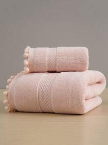 QIBHI 2入組純色緞面浴巾套裝,柔軟吸水面巾(33*74cm/12.99*29.13英寸)和浴室浴巾(70*140cm/27.55*55.11英寸),適用於家用和游泳池 - 粉色 - 查看 1