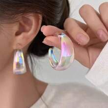 Sweet, Cool And Colorful Hong Kong Style Earrings For Women, Niche Light Luxury And High-End Half-Circle Acrylic Earrings, Elegant Laser Earrings - Colorful - View 1