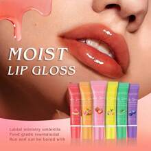 6pcs/Set Women's Gift Fruit Flavored Lip Oil, 15ml/Bottle With Hyaluronic Acid, Squalane. 24h Deep Moisturizing & Hydrating Lip Balm, Suitable For Dry Skin