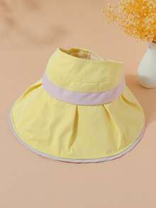 1pc Children's Color Blocking Sun Protection Hat With Uv Protection & Foldable Rim/Adjustable Size/Hook And Loop Design, Suitable For Outdoor Activities & Parent-Child Games - Yellow - View 1