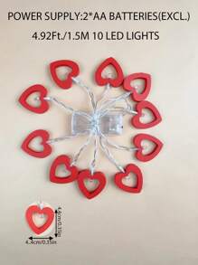 1pc Led Wooden Heart Shaped String Light For Home Decor, Wedding, Valentine's Day 1.5m 10 Lights - Red - View 7