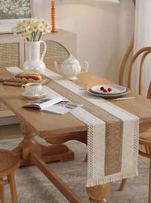 1pc Nordic Simple & Luxurious Style Table Runner With Tassel Decoration For Festival Tea/Coffee Table - L - View 2