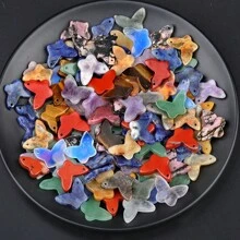 10 件隨機分類天然石材紅碧玉玫瑰石英蝴蝶吊墜吊墜帶孔適合 Diy 珠寶製作 - 10pcs no repeat stone - 查看 4