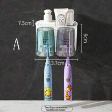 1set Wall Mounted Toothbrush Holder, Toothpaste Dispenser, Cups Holder And Wall Hooks, No Drilling Required Home Bathroom Decor Fall Decor Back To School - F Type 4 Toothbrush Cups + Toothpaste Squeezer - View 5