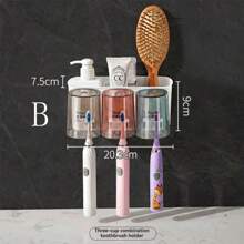 1set Wall Mounted Toothbrush Holder, Toothpaste Dispenser, Cups Holder And Wall Hooks, No Drilling Required Home Bathroom Decor Fall Decor Back To School - F Type 4 Toothbrush Cups + Toothpaste Squeezer - View 6