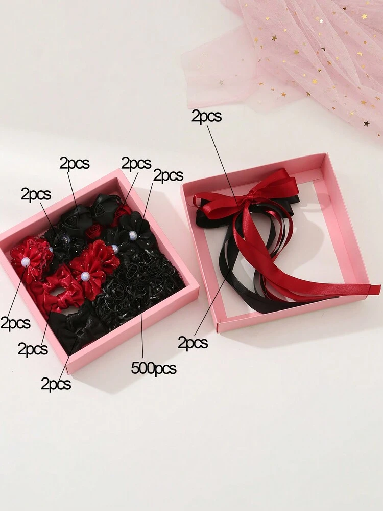 Set Di 4 Fermagli Per Capelli Con Fiocco In Tulle E Catena Di Perline - Accessori Per Bambine E Donne
