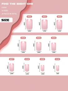 24pcs Plain Long False Nails With Pink, Nude And Green Shades - Beige - View 4
