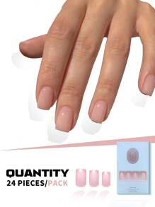24pcs Plain Long False Nails With Pink, Nude And Green Shades - Beige - View 1