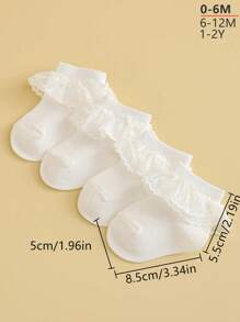 4 Pairs Girls Sweet Princess Style Cute Baby Socks, For Party, Casual, Holiday And Dance, Etc. - White - View 4