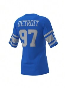 男友风格男士新款橄榄球衫，时尚流行的足球服 - 淺藍色 - 查看 3