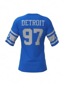 男友风格男士新款橄榄球衫，时尚流行的足球服 - 淺藍色 - 查看 4