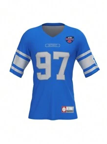 男友风格男士新款橄榄球衫，时尚流行的足球服 - 淺藍色 - 查看 2