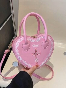 2024款甜美清涼女包,時尚的心形鏈條手提包,哥復古跨境女包 - 粉色 - 查看 2