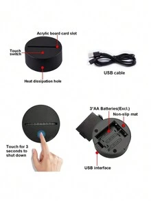 3d卡通獨角獸夜燈/usb觸控色彩變換和3aaa電池雙動力桌上夜燈 - 黑色 - 查看 7