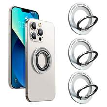 1 Pieza Soporte De Anillo Magnético Metálico Universal Ultra Delgado Plateado Para El Agarre De Teléfono Celular Desmontable Magsafe Y Soporte De Pie - Plateado - Ver 1