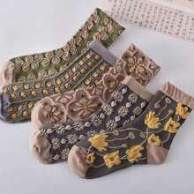 5pairs Women's Vintage Court Style Embossed Socks, Random Delivery - Multicolor - View 1