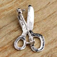 1入時尚小水晶剪刀胸針,適用於帽子領口黑色琺瑯金屬設計衣服夾 - 復古銀色 - 查看 4