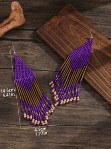 Hoa tai hạt thủ công, Hoa tai tua rua dài ống vàng phong cách Bohemian, Hoa tai tua rua Moon Series, Hoa tai tua rua phong cách nghỉ dưỡng, Phong cách phổ biến của Châu Âu và Châu Mỹ, Phụ kiện thời trang cho phụ nữ, Hoa tai đa năng hàng ngày và kỳ nghỉ, Lựa chọn quà tặng ngày lễ - Màu tím - Xem 5