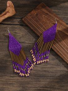 Hoa tai hạt thủ công, Hoa tai tua rua dài ống vàng phong cách Bohemian, Hoa tai tua rua Moon Series, Hoa tai tua rua phong cách nghỉ dưỡng, Phong cách phổ biến của Châu Âu và Châu Mỹ, Phụ kiện thời trang cho phụ nữ, Hoa tai đa năng hàng ngày và kỳ nghỉ, Lựa chọn quà tặng ngày lễ - Màu tím - Xem 3